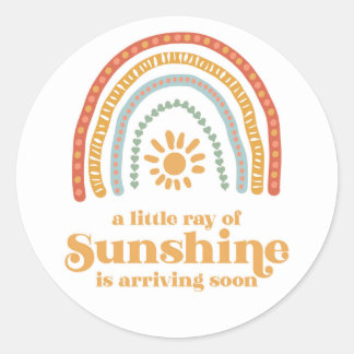 Little Ray of Sunshine Boho Rainbow Baby Shower Classic Round Sticker