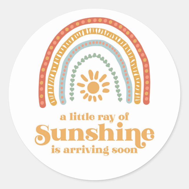 Little Ray of Sunshine Boho Rainbow Baby Shower Classic Round Sticker (Front)