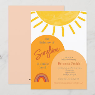 Little Ray of Sunshine Boho Rainbow Baby Shower In Invitation