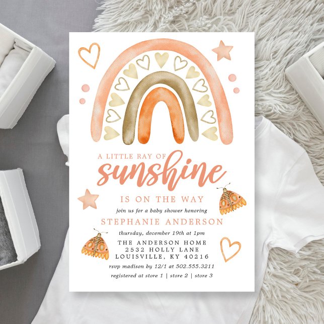 Little Ray Of Sunshine Boho Rainbow Baby Shower Invitation (Creator Uploaded)
