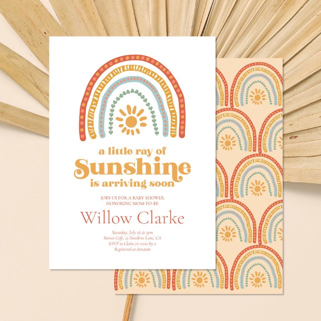 Little Ray of Sunshine Boho Rainbow Baby Shower Invitation (Creator Uploaded)