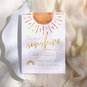 Little Ray of Sunshine Boho Rainbow Baby Shower Invitation