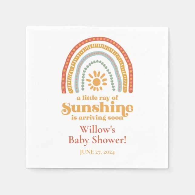 Little Ray of Sunshine Boho Rainbow Baby Shower Napkin (Front)