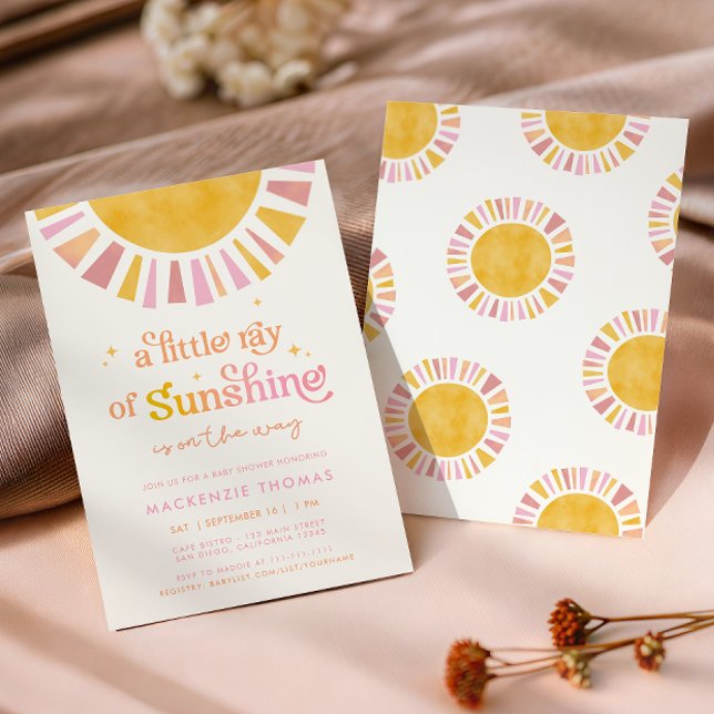Little Ray of Sunshine Boho Retro Girl Baby Shower Invitation (Creator Uploaded)