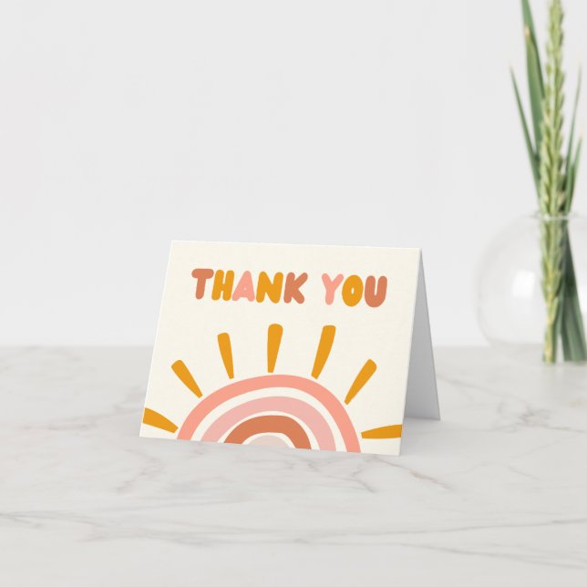 Little Ray of Sunshine Boho Sun Baby Shower Thank You Card (Front)