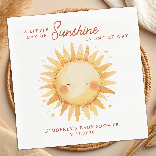 Little Ray of Sunshine Boho Sun Cute Baby Shower Napkin (Creator Uploaded)