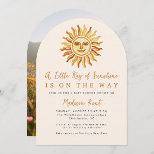 Little Ray of Sunshine Boho Sun Photo Baby Shower Invitation