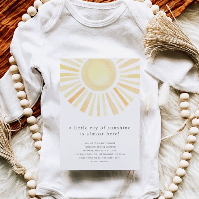 Little Ray Of Sunshine Boho Sun Yellow Baby Shower Invitation (Creator Uploaded)