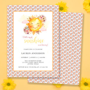 Little Ray Of Sunshine Floral Rainbow Baby Shower Invitation