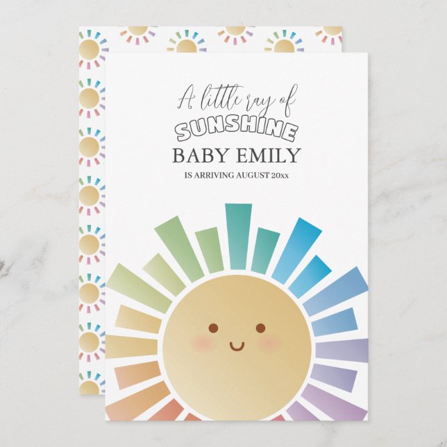 Little Ray of Sunshine Gender Neutral Baby Arrival Announcement (Front/Back)