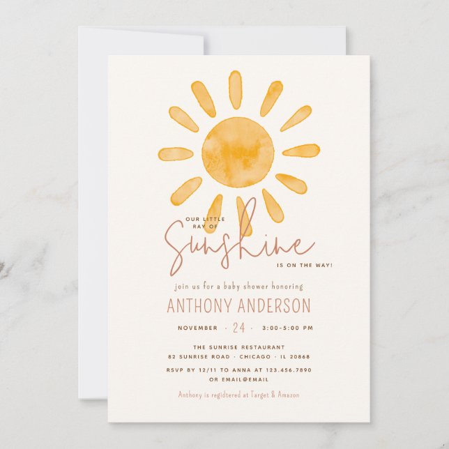 Little Ray Of Sunshine Gender Neutral Baby Shower  Invitation (Front)