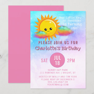Little Ray of Sunshine Girls 1st Birthday Party Invitation