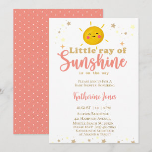 Little Ray of Sunshine Girls Baby Shower   Invitation