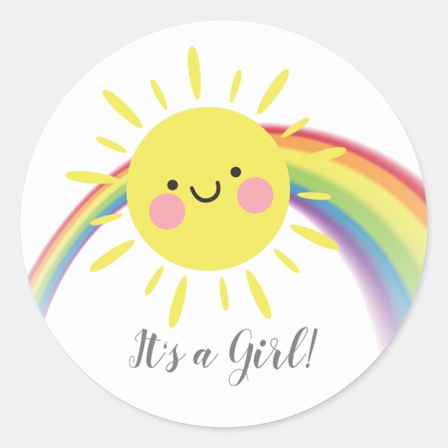 Little Ray of Sunshine It' a Girl Favour Sticker (Front)
