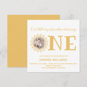 Little Ray of Sunshine Photo Baby 1st Birthday Invitation