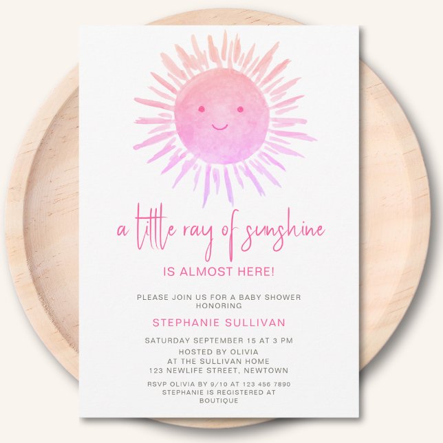 Little Ray of Sunshine Pink Baby Shower  Invitation (Creator Uploaded)