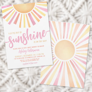 Little Ray Of Sunshine Pink Boho Baby Shower Invitation