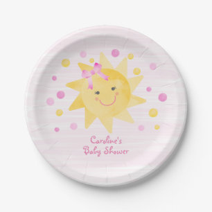 Little Ray of Sunshine Pink Yellow Baby Shower Paper Plate