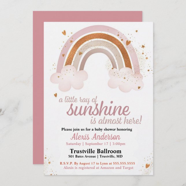 Little Ray of Sunshine Rainbow Baby Shower Invitation (Front/Back)