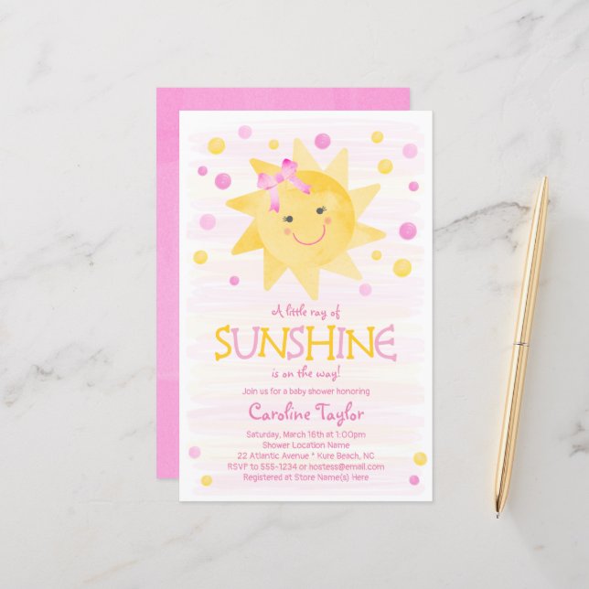 Little Ray of Sunshine Watercolor Baby Shower (Front/Back In Situ)