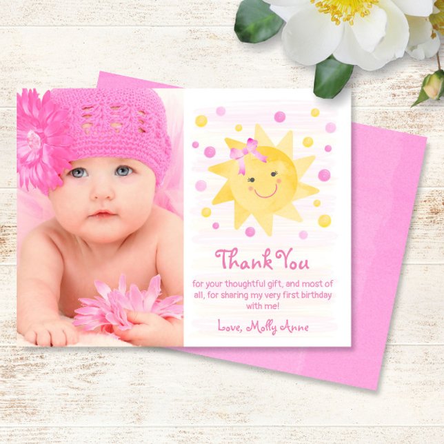 Little Ray of Sunshine Watercolor Birthday Thank You Card (Creator Uploaded)