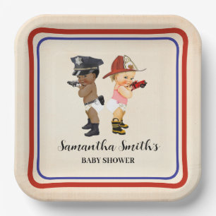 Little Recruit on the Way Baby Shower Cream Red Paper Plate