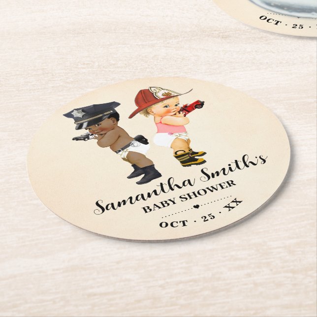 Little Recruit on the Way Baby Shower Round Paper Coaster (Angled)