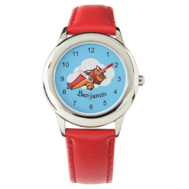 Little Red Aeroplane Design Kids' Watch (Front)