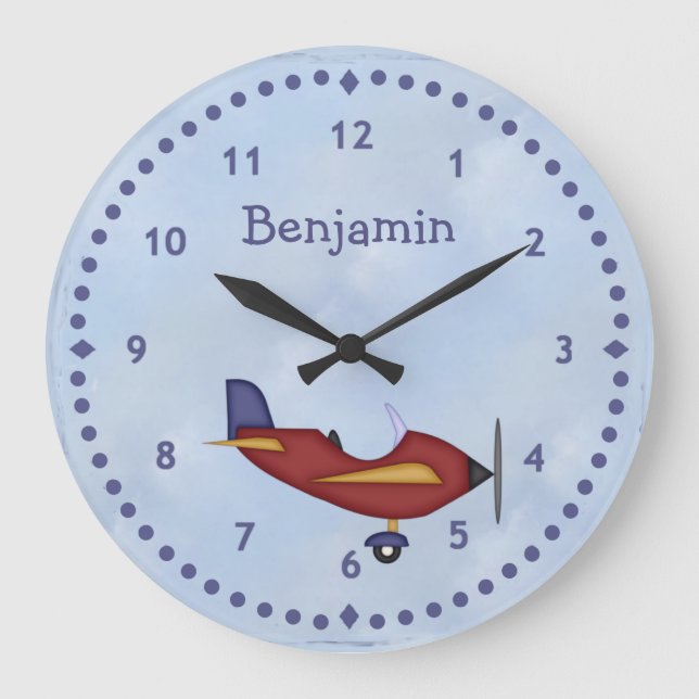 Little Red Aeroplane Wall Clock (Front)