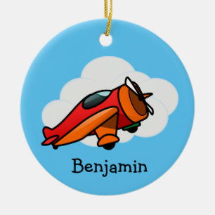 Little Red Airplane Design Ceramic Ornament