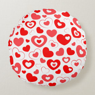 Little Red and White Hearts Round Cushion