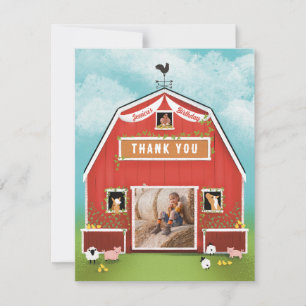 Little Red Barn Farm Birthday Party Thank You Card