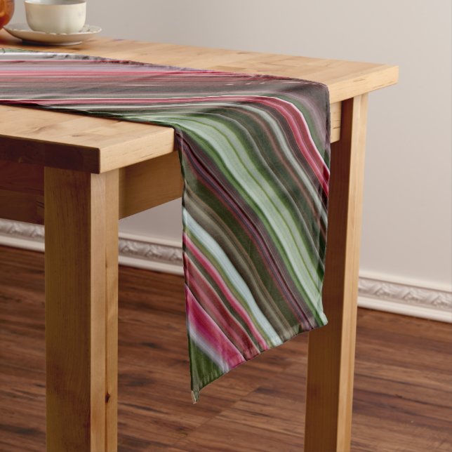 Little Red Berries Red and Green Stripe Short Table Runner (In Situ)