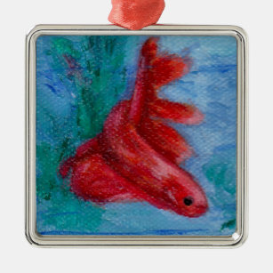 Little Red Betta Fish Metal Tree Decoration