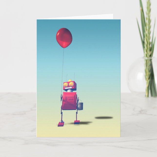 Little Red Birthday Robot 3 Card (Front)