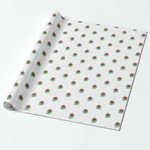 Little Red Bow and Green Mistletoe Christmas Gift Wrapping Paper