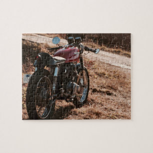 Little red cafe racer vintage motorcycle poster jigsaw puzzle