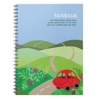 Little red car in rolling hills notebook