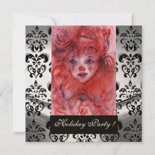 LITTLE RED CLOWN ,Black White Damask Champagne Invitation