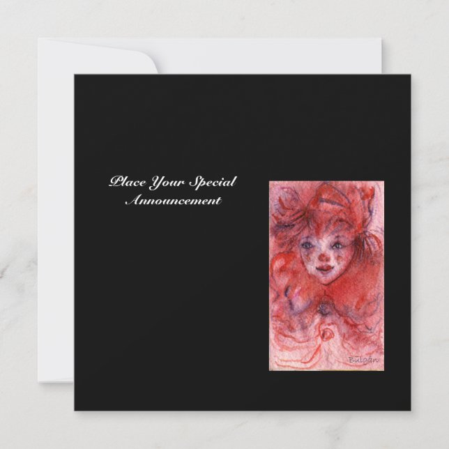 LITTLE RED CLOWN,Pink Black Birthday Party Invite (Front)