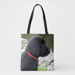 Little Red Collar - Black Lab Puppy - Labrador Tote Bag