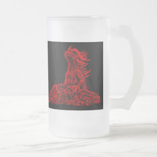 Little red Dragon Frosted Glass Beer Mug