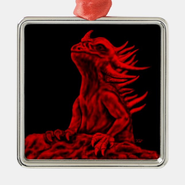 Little red Dragon Metal Tree Decoration (Front)