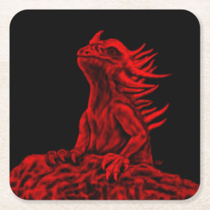 Little red Dragon Square Paper Coaster