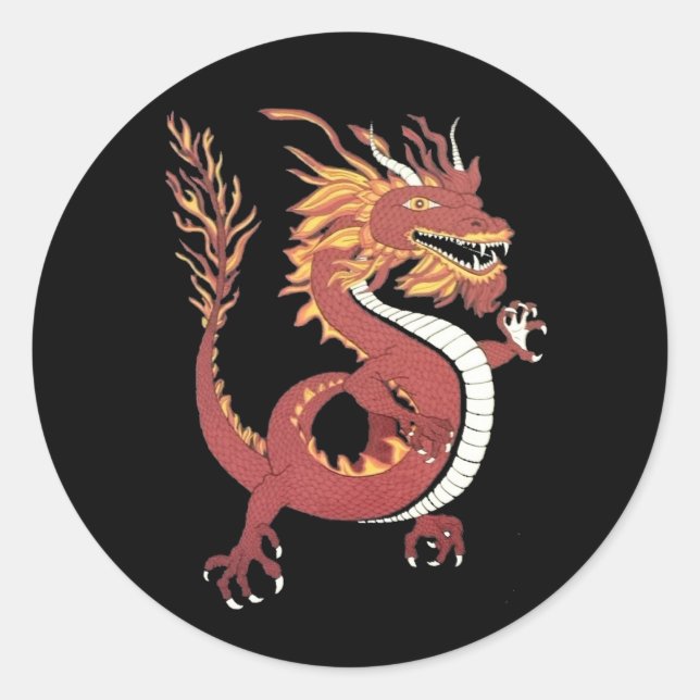 Little Red Dragon with Mane & Tail Flames of Fire Classic Round Sticker (Front)