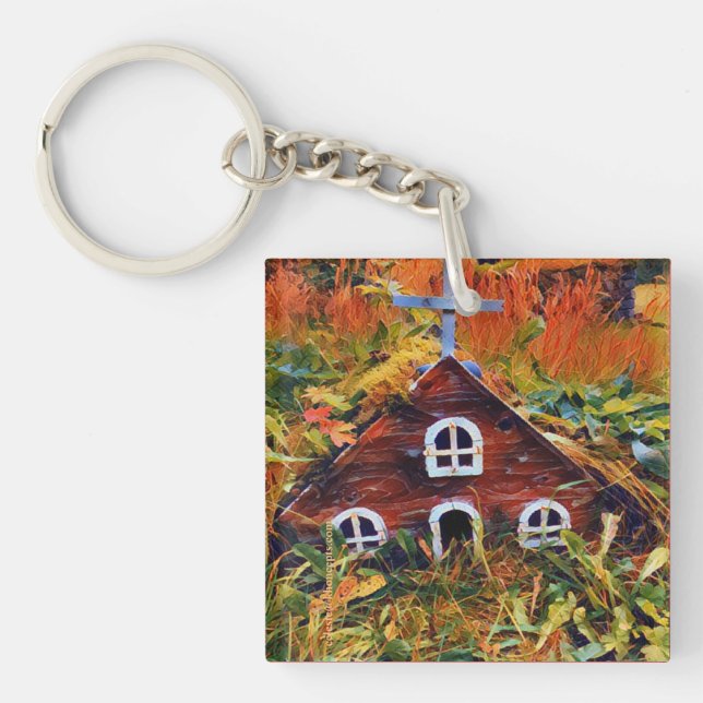 Little Red Fairy House  Key Ring (Front)