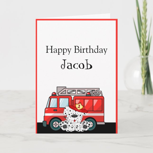 Little Red Fire Truck, Dalmatian Birthday Card (Front)