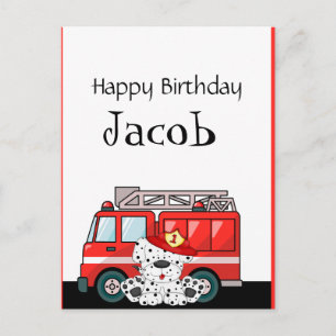 Little Red Fire Truck, Dalmatian Birthday Postcard