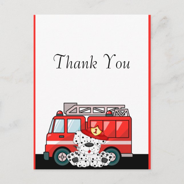Little Red Fire Truck, Dalmatian Birthday Postcard (Front)