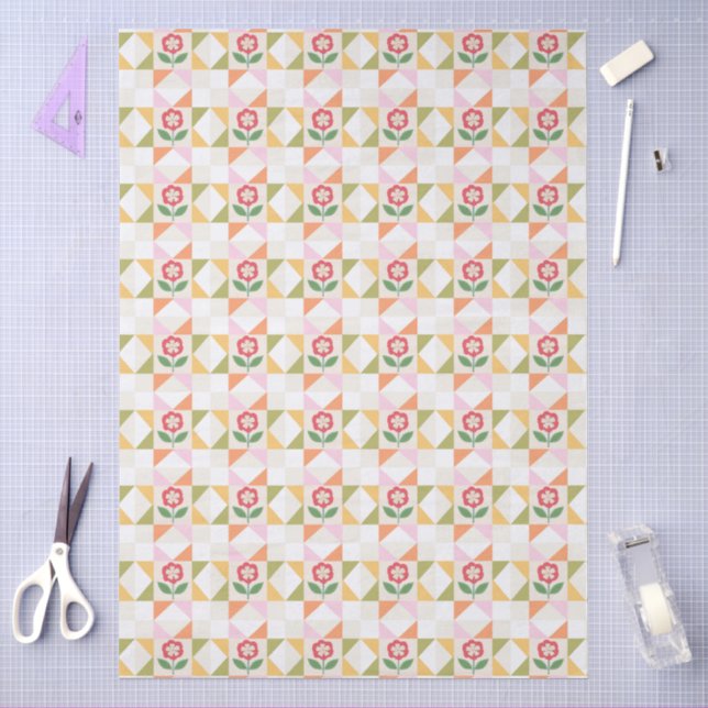 Little red flower quilt block tissue paper (Craft)